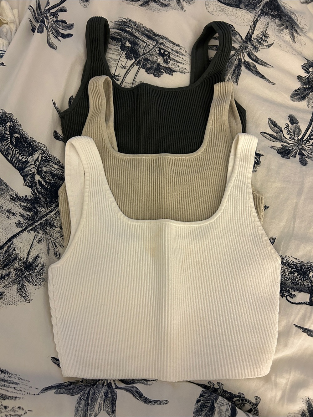 Babaton Ribbed Square-Neck Tank Set — White, Tan, Grey